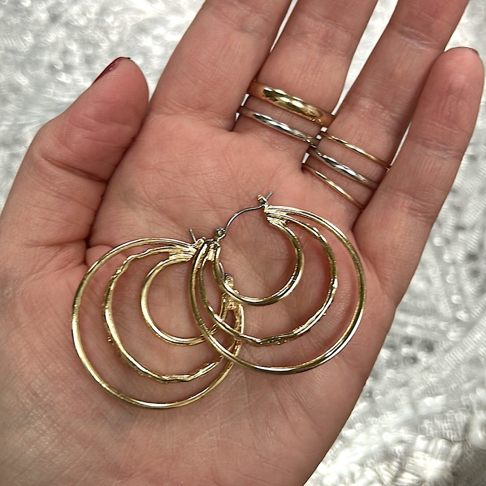 Gold Tone Three Tier Hoop Earrings